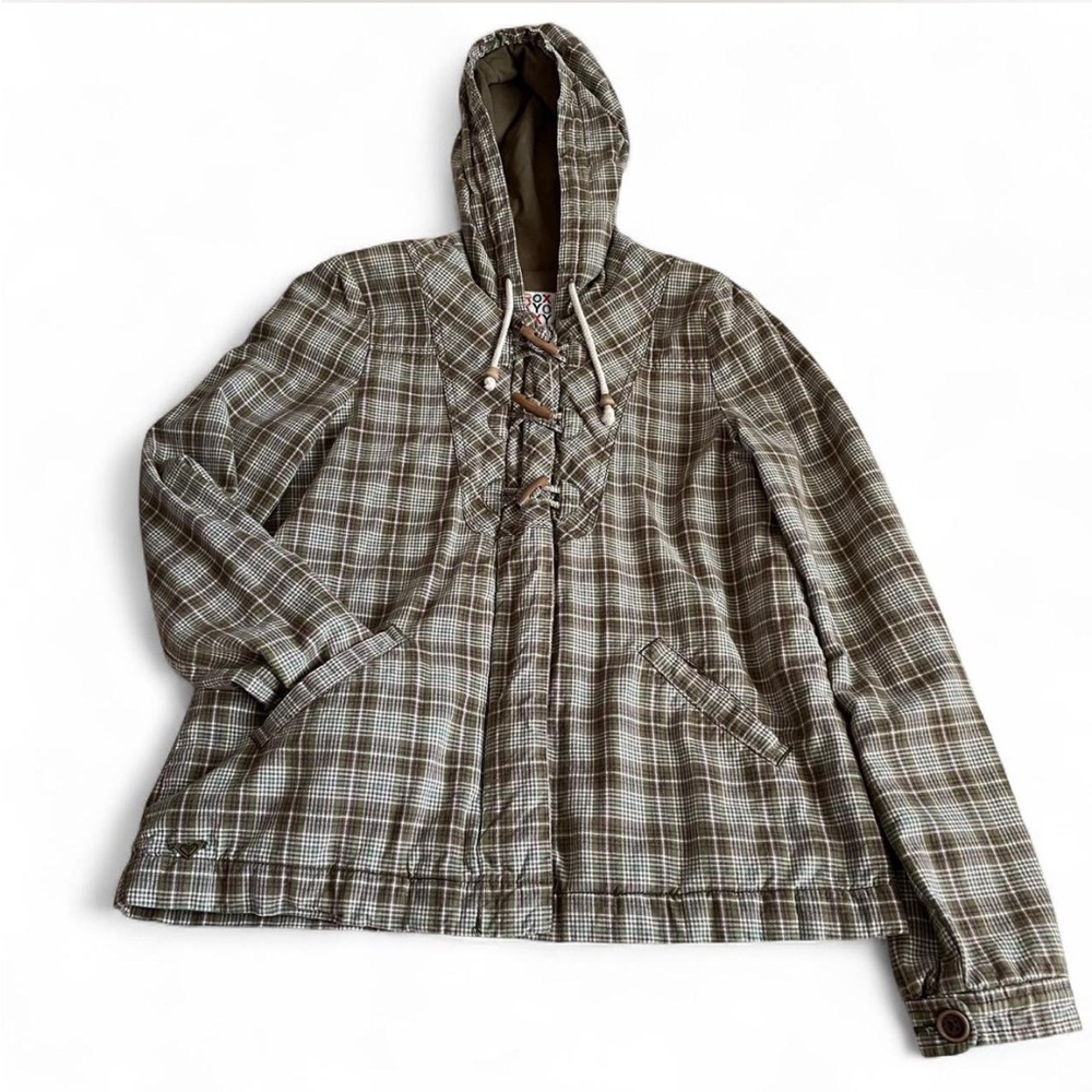 Roxy Olive Green Plaid Hooded Utility Jacket
